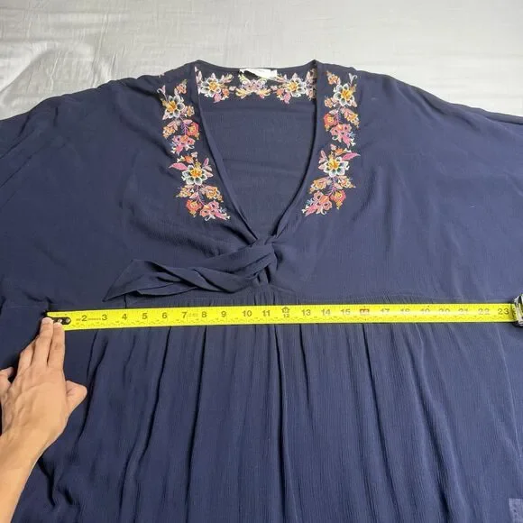 Johnny Was Golda Maxi Kaftan Large Navy Blue Swim Dress Cover Up Boho Floral - Picture 9 of 10